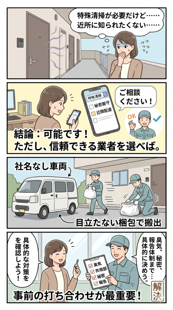 秘密裏に特殊清掃を実行したい。