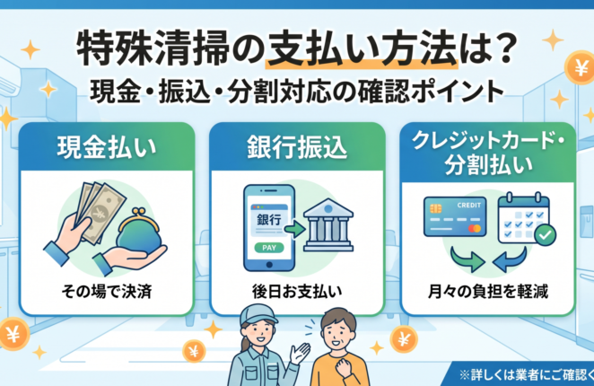 特殊清掃の支払い方法は？現金・振込・分割対応の確認ポイント