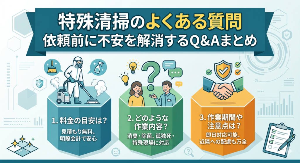 特殊清掃のよくある質問100選｜費用・臭い・孤独死・原状回復まで解説