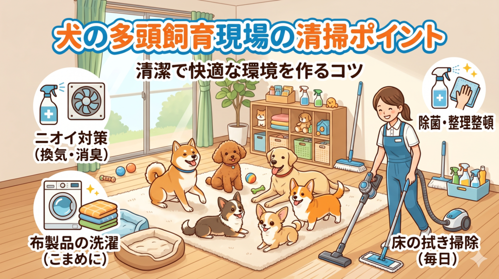 犬の多頭飼育現場の清掃ポイント｜糞尿・臭気・消毒・原状回復まで解説