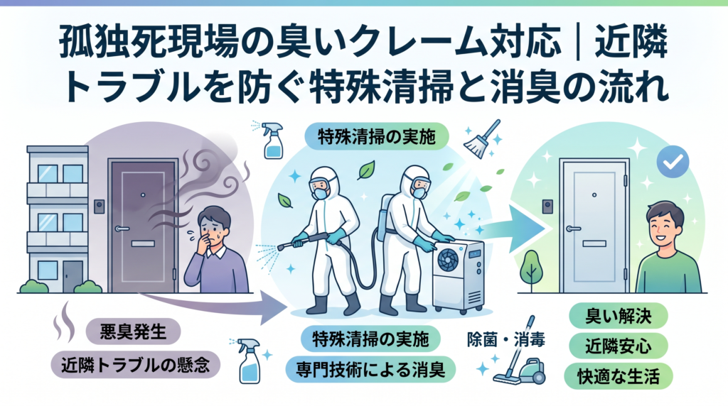 孤独死現場の臭いクレーム対応｜近隣トラブルを防ぐ特殊清掃と消臭の流れ