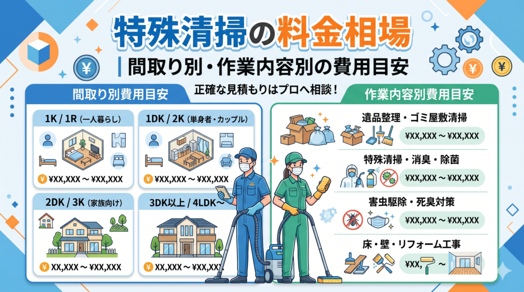 特殊清掃の料金相場｜間取り別・作業内容別の費用目安