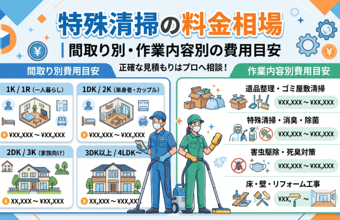 特殊清掃の料金相場｜間取り別・作業内容別の費用目安