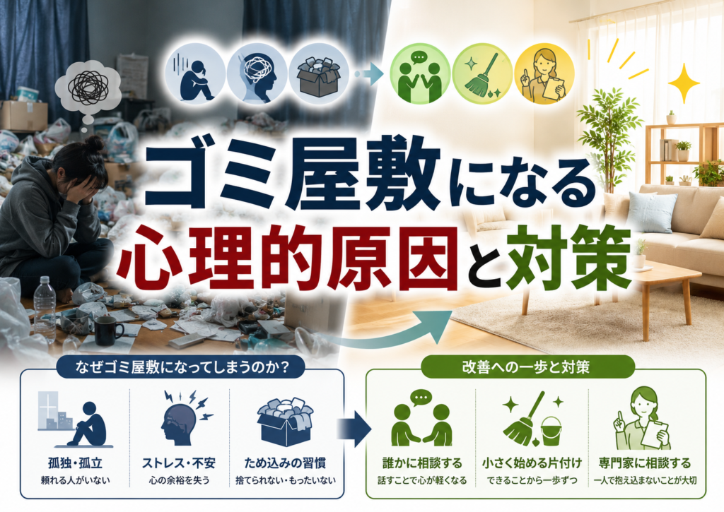 ゴミ屋敷になる心理的原因と対策｜孤独・病気・捨てられない心理から再発防止まで解説